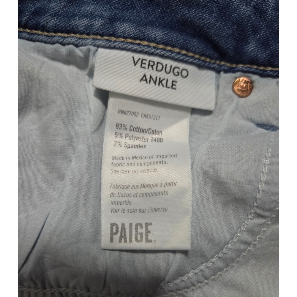 PAIGE Verdugo Ankle Skinny Jeans Blue Distressed Raw Hem Womens 29 - Picture 7 of 10